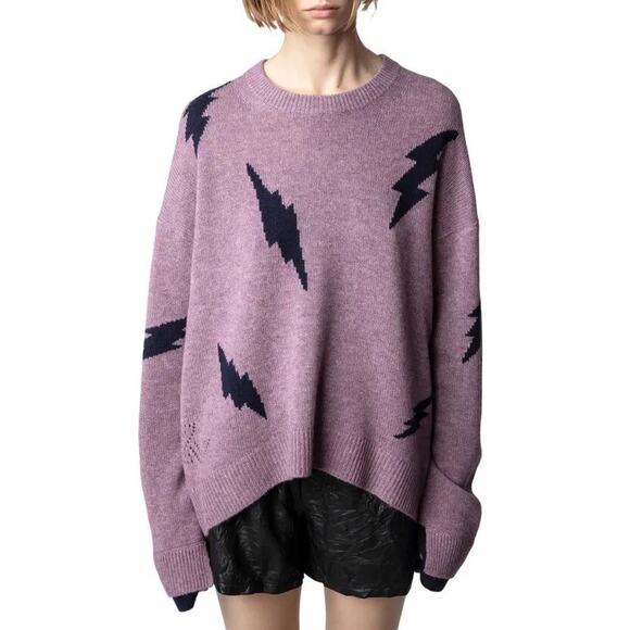 Zadig & Voltaire Markus Flashlights Cashmere Sweater In Lilac $550 S